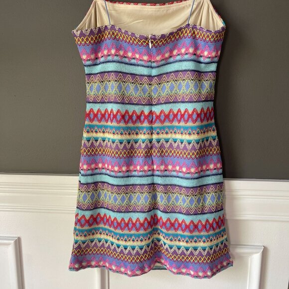 TCEC Boutique Embroidered Stripe Knit Spaghetti Strap Mini Bodycon Dress Large - Picture 7 of 9